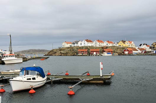 a deserted harbor an early rainy winter day