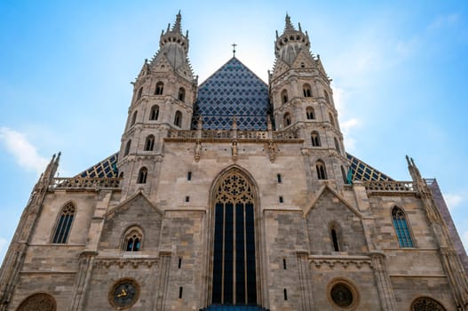 View of St. Stephan's Cathedral's towers and facade, Vienna.