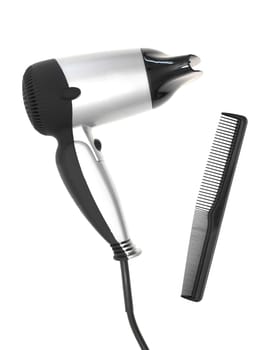 A hair dryer isolated against a plain background