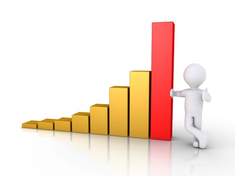 3d person leaning on a rising graphic chart