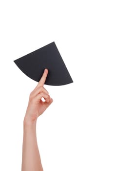 A Hand With a Black Piece of Paper, Isolated