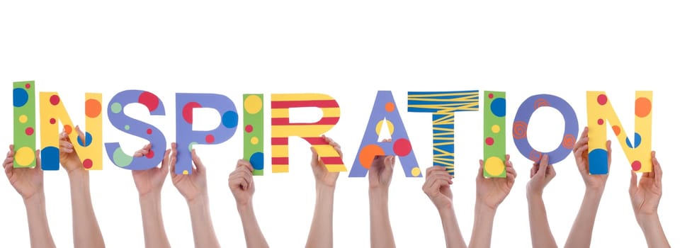 Many Hands Holding the Colorful Text Inspiration, Isolated