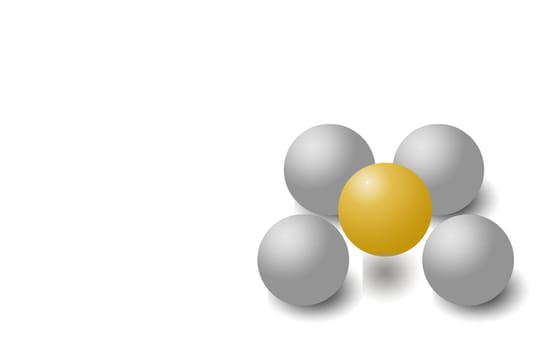 Group of four grey balls and one yellow ball is jumping over them.