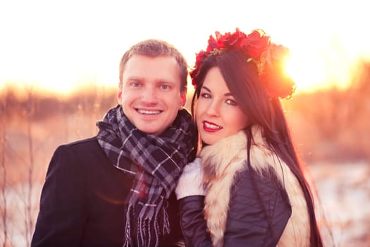 Romantic dating and walking together on Valentine's Day