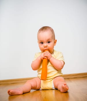 Baby eating carrot indoors - healthy living