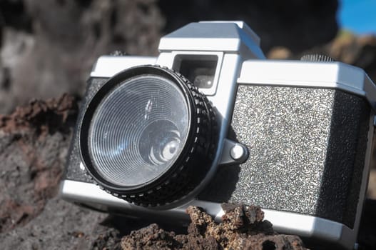 Photography Concept Classic Vintage 35mm Gray Plastic Camera
