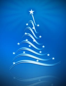 christmas tree with stars on blue background digital illustration