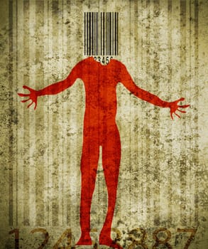 man with barcode head
