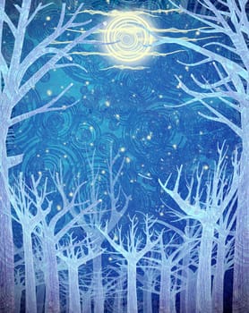 blue forest and full moon