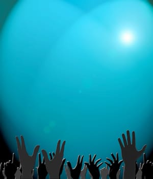 happy hands in a party with blue lights