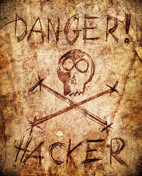 prehistoric firewall digital illustration wiyh skull