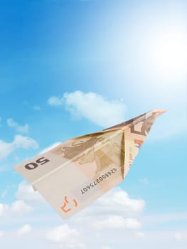 flyng euro plane and blu sky