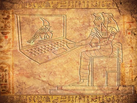egyptian hieroglyphics with notebook digital illustration