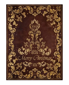 brown leather background with golden floral christmas decorations