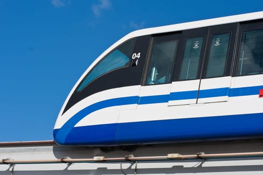 Modern monorail fast train on railway, Moscow, Russia