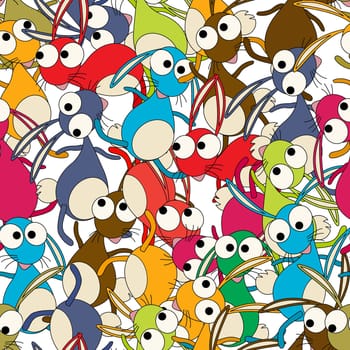 Colorful dancing rabbits background , seamless pattern.