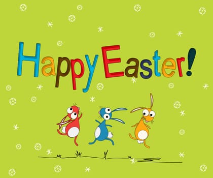 Happy Easter greeting card with cute rabbits