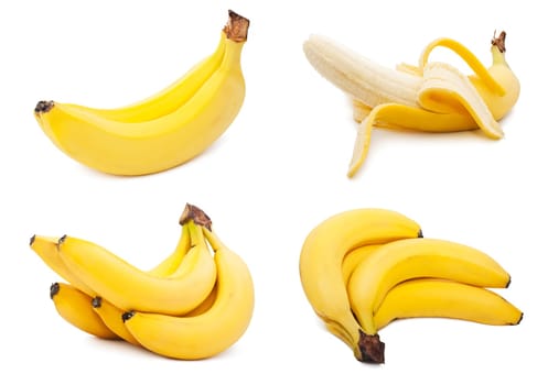 Collection of yellow bananas isolated on white background