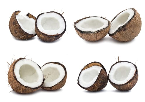 Collection of fresh coconuts isolated on white background