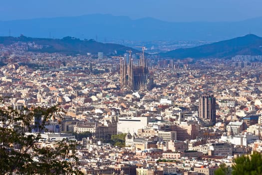 Panorama of Barcelona cityscape with Sagrada Familia, view from , Spain