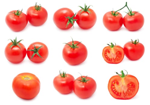 Collection of red tasty tomatoes isolated on white background