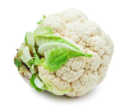 Single fresh cauliflower isolated on white background