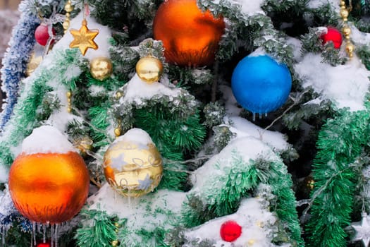 Decorative balls decoration on green Christmas tree