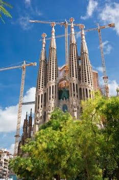 Famous architecture masterpiece Sagrada Familia in Barcelona, Spain