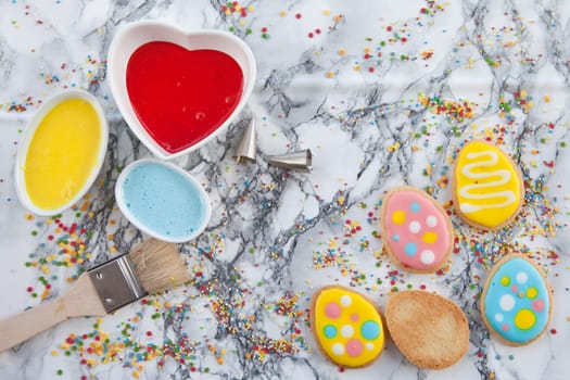Colorful egg-shaped cookies for Easter
