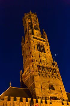The Belfry in Bruegge against a night sky