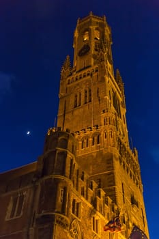 The Belfry in Bruegge against a night sky