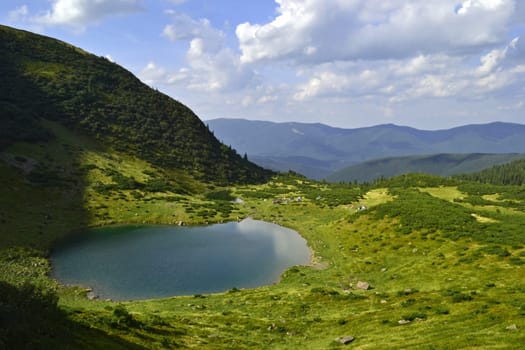 lake in a valley among the mountains