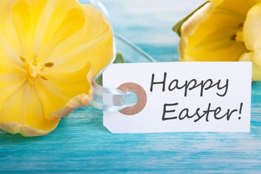 Easter Background with Label with Happy Easter on it