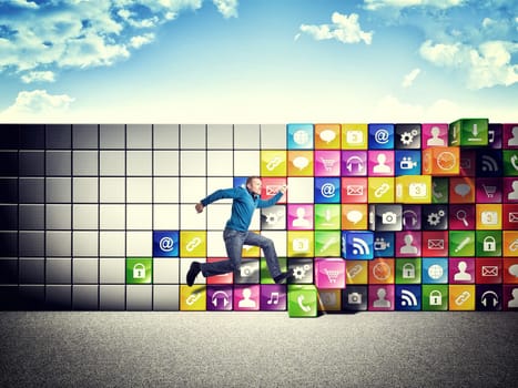 jumping man and smart icon step
