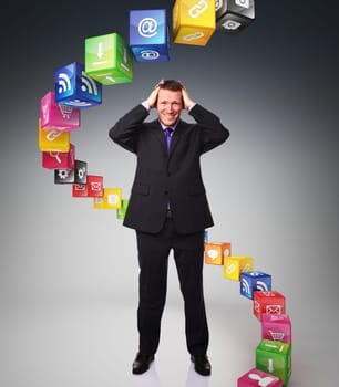 despareat businessman and icons cubes