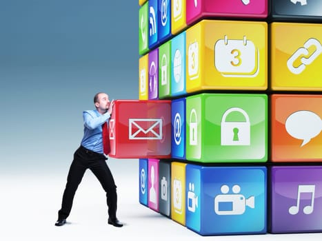 businessman push icon abstract cube