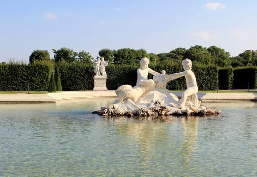 Belvedere Palace fountain and garden, Vienna, Austria.