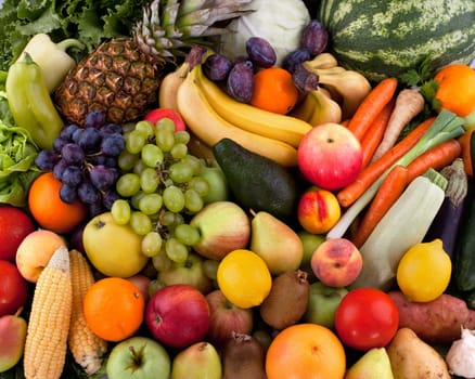 Collection of different vegetables and fruits.