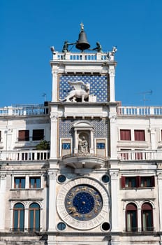 Astronomical clock and Lion of St Mark, Venice, Italy.