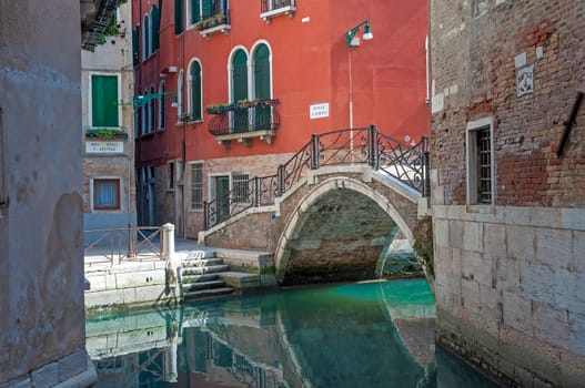 Bridge over a canal in Venice, Italy.
