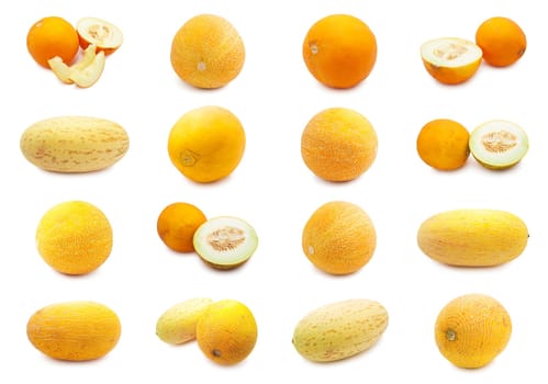 Collection of fresh juicy melons isolated on white background