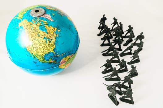 Plastic Lead Soldiers Representing War on a White Background