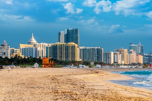 Miami south beach, view from port entry channel, Floride, USA.