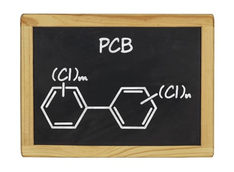 chemical structural formula of PCBs on a slate