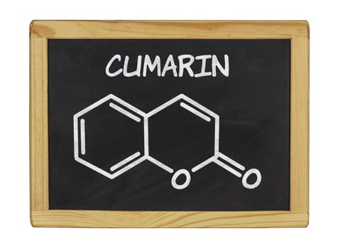 chemical structural formula of coumarin on a slate