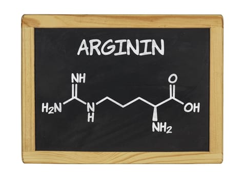 Chemical structural formula of arginine on a slate