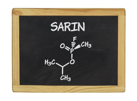 chemical structural formula of sarin on a slate