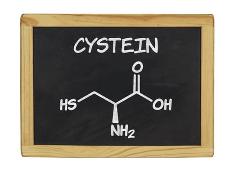 chemical structural formula of cysteine on a slate