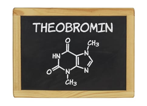 chemical structural formula of theobromine on a slate