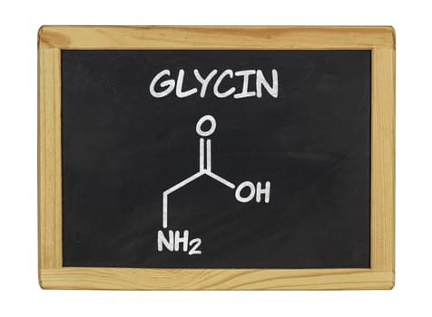 chemical structural formula of glycine on a slate